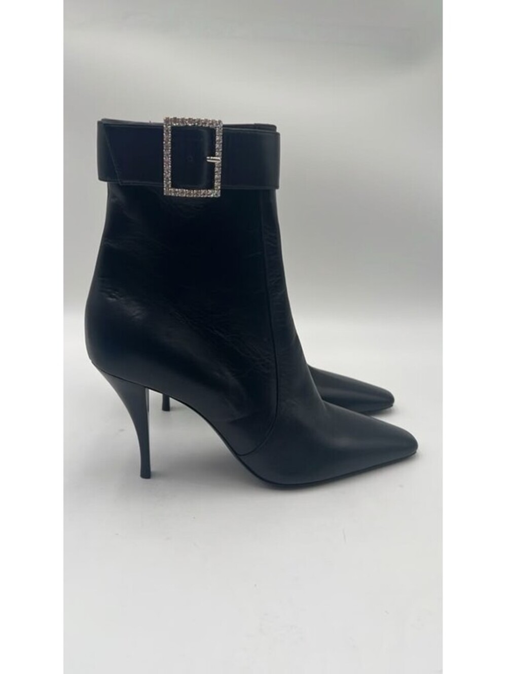 Women’s Saint Laurent Tom 90 Crystal-Buckle Leather Ankle Boots Size 38